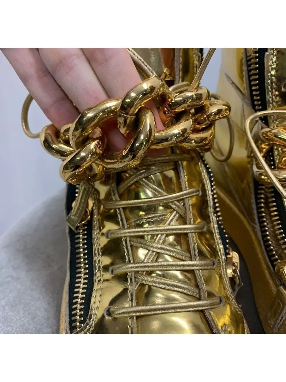Giuseppe Zanotti London Mirrored Leather Chain High  'Vegas Gold' hi-top sneaker